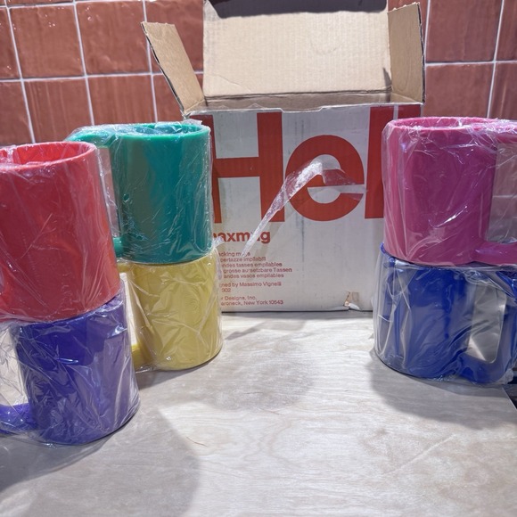 6 Heller MaxMug by Massimo Vignelli 16 oz Stackable Cups Rainbow New In Box MCM - Picture 2 of 5
